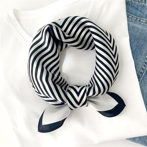 Scarves Silk Scarf For Women Small Striped Neck Band Bag Tie White Black Hair Natural Lady Foulard Bandana Kerchief