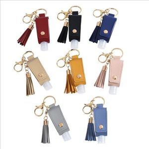 Hand Sanitizer Keychains PU Leather Sanitizer Holder Bags Solid Tassel Keychain Holders Refillable Bottle Clips Carrier 8 Colors DW6003