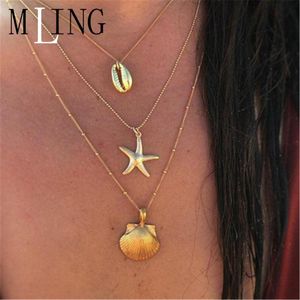 Кулон ожерелья Mling Bohemian Shell Starfish Scallop Ожерелье для женщин Золотые Многослойные Подарки Ювелирных Изделий