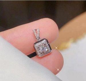 Ins Top Verkauf Einfache Mode Luxus Schmuck Echt 925 Quadrat Anhänger Runde Cut Weiß Topas CZ Diamant Edelsteine Frauen Hochzeit schlüsselbein Halskette Für Liebhaber Geschenk