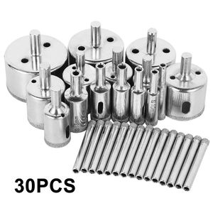 Bits profissionais de broca 30pcs diamante revestido de bocados de bocados de telha de vidro de mármore de vidro de cerâmica serra para ferramentas elétricas 6mm-50mm