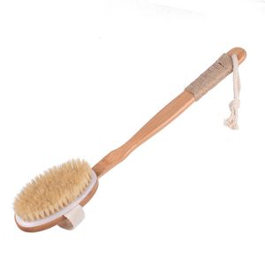 Szczotki do ciała z długim odłączanym bambusowym uchwytem prysznicowym wanna Natural boar Bristles Back Brush