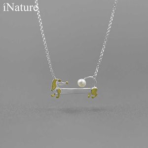 Inatur Natural Pearl Lovely Dachshund Dog Choker Halsband 925 Sterling Silver Chain Halsband Kvinnor Smycken Gift