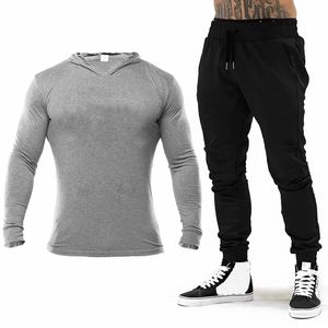 Brand Clothing Tracksuit Mens Sets Autumn Fitness Sporting Suit Hooded Sweatshirt + Sweatpants Mens Joggers Pants Slim T Shirt 210421