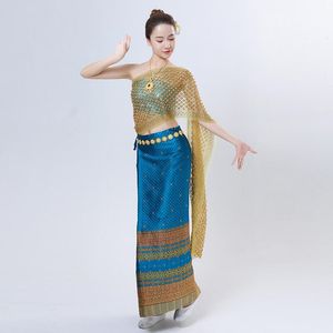 Традиционный Таиланд Этническая одежда Женщины Классическое платье Азиатский Тайский костюм Летняя Вода, брызги с водой Фестиваль Костюм Винтажная восточная одежда