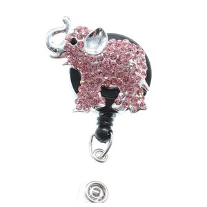 Whole Key Rings Mix Lovely Kids Silver Multicolour Rhinestone Elephant Aniaml Retractable ID Badge Reel Holder For Nurse272q