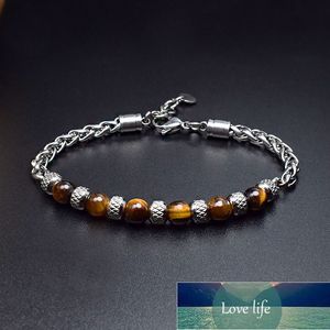 Män kedjan Armband Justerbar Rostfritt Stål Braslet Homme Boy Real Natural Map Tiger Eye Braclet Stone Pärlor Smycken