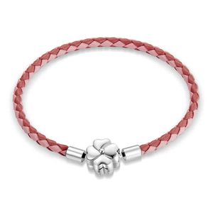 SCB219 Hot Sal äkta sier armband smycken 925 sterling sier klassiskt klöver läderarmband