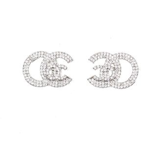High Quality Brand designer Simple new women luxury crystal rhinestone Metal Gold double letter earrings Dangle Chandelier for girls lovers jewelry wholesale