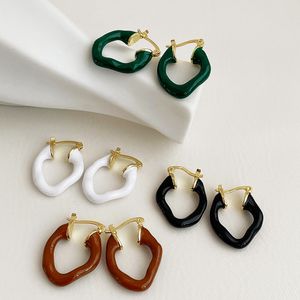 Hoop & Huggie Korean Vintage Geometric Irregular Round Metal Drip Glazed Earrings For Women Girls Personality Jewelry Accessories