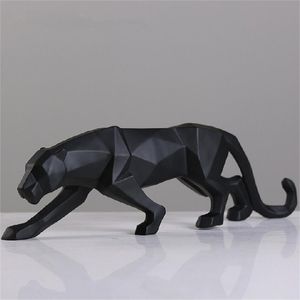 Leopar Heykeli Heykelcik Modern Soyut Geometrik Stil Reçine Panter Hayvan Büyük Süs Ev Dekorasyon Aksesuarları 210811