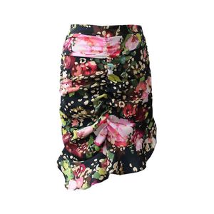 Elegant Women Floral Print Skirts Fashion Ladies High Waist Draped Skirt Vintage Female Chic Ruffles Mini Clothes 210430