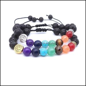 Beaded, Strands Tree Of Life 8Mm Healing Seven Chakra Stone Bracelet Black Lava Beads Women Men Buddha Strand Bracelets Jewelry Drop Deliver