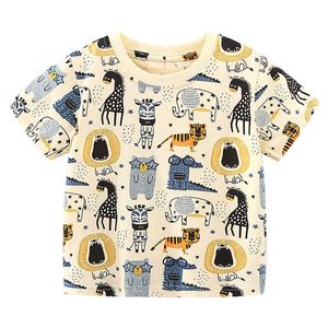 Sommar 2 3 4 5 6 8 10 år Barnkläder Bomull Tees Kids Cartoon Full Print Animal Short Sleeve T-shirt för Boy 210529