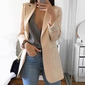 Kadınlar Ceketli Zarif Düz Renkli Kavacı Uzun Kollu İş Kadınları Blazer dış giyim artı boyutu vese femme ropa mujer