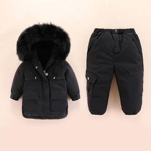 Inverno Crianças Quentes Conjuntos De Roupas De Bebê Roupas Roupas Roupas Snowsuit Kids Ski Terno Set Meninos Pato Down Jacket Coat + Calças