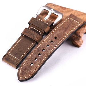 Handgjorda Cowhide Watchbands 22mm 24mm Män Kvinnor Brun Svart Röd Äkta Läder Klocka Band Strem Bälte Rostfritt Stål Spänne H0915