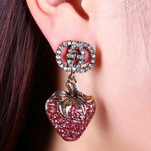 New fashion rhinestone pink color elegant and fashionable Strawberry fruit trendy water drop earrings jewelry for women 2021