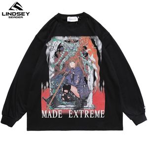 LINDSEY SEADER Men's T-shirt Hip Hop Longsleeve Sweatshirt Cartoon Girl Printed Oversize Harajuku Tops Tees Anime Clothes 210707