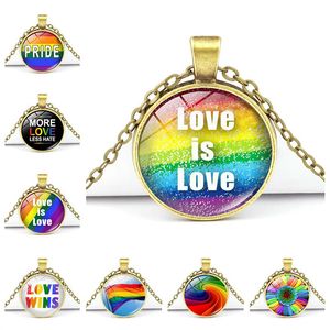 Gay Pride Regenbogen Foto Cabochon Glas Anhänger Legierung Junge Mädchen Halskette Modeschmuck Lesben Stolz Liebe Geschenke