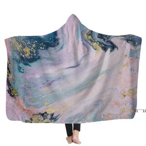 Psychedelic Art Marble Swirl blanket Gouache flowing gold Children Hooded Blanket Soft Warm Sherpa Fleece wearable Blankets for BBD11124