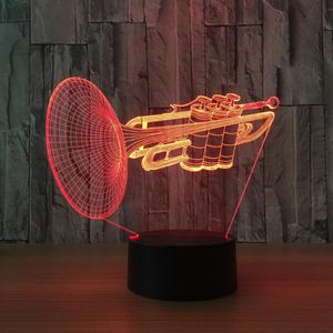 Nattljus 3d Ljus 7 Färg Byte Trumpet LED Desk Bord Lampa Fjärrkontakt Musikinstrument Heminredning Fixture Xmas Presenter