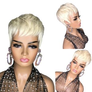 613 Blonde Pixie Short Cut Bob Wig 100% Human Hair No Lace Front Straight Wigs For Women Party Cosplay