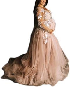 Maternity Women Evening Dresses Tulle Dressing Gown Hollywood Robe Performance Chic Outfit Dra Queen Photography Dress