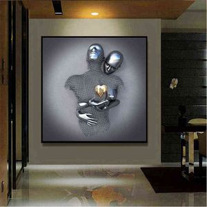 Romantic Metal Figure Statue Art Frame Canvas Painting 3D Abstract Posters and Prints Wall Pictures Living Room Home Decoration H1110