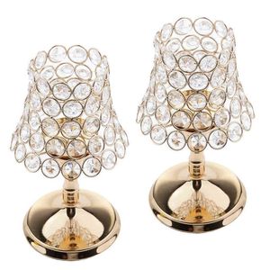 2 peças pilar de ouro lâmpada mesa cristal votiva castiçal peças centrais para decoração casamento vela lanterna 22cm altura