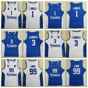 Moive Lituania Vytautas Basketball 1 LaMelo Ball Jersey 3 LiAngelo 99 LaVar Team Blu Away Colore bianco Traspirante Puro cotone Sport Università Alta qualità