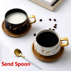 Ceramiczna kubek do kawy Cafe Water Tea Mleko Piwo Drink Szklany Puchar Spodek Garnitur Z Dish Spoon Set Ins Kitchen Drinkware Gift Walki Kubki