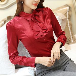 Office Lady Work Blouse Shirt Female Long Sleeve Red Bow Tie Tops And Blouses Women Clothing Plus Size 2021 Autumn Spring Women's & Shirts