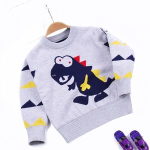 Småbarn Kid Baby Boy Sweater Autumn Winter Warm Pullover Top Dinosaur Cartoon Söt stickad tröja Spädbarnskläder Dräkt 2-7T