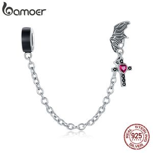 Wholesale silver bracelet safety chain resale online - 925 Sterling Silver Winged Cross Silver Silicone Stopper Safety Chain Charm for Original Silver Bracelet Charms SCC1781