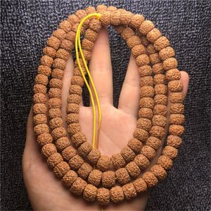 Frisado fios Atacado Mala Natural Rudraksha Bodhi Seed Braceletes Cinco pétalas Tibetan Dragon Scale Pattern Barrel Beads Pulseira
