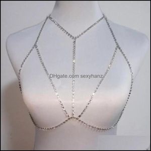 Andra kroppsmycken Bohemian Beach Sexig bröstkedja för kvinnor Fl Rhinestone Cross Shining Crystal Bra Necklace Choker Drop Delivery 2021 W7HI