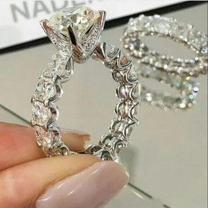 Design exclusivo promessa anel de anel de luxo 2ct diamante 925 esterlina de casamento de prata anéis de banda de casamento para mulheres presente de jóias finas