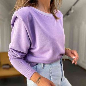 Fleece Shoulder Padded Sweatshirt Women Winter Thick Warm Pullovers Knitted Streetstyle Casual White Sweatshirts 210427