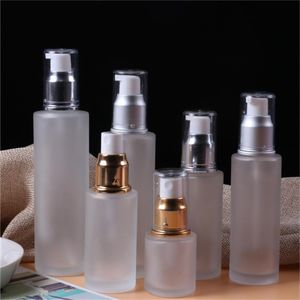 Frostat glasflaska Parfym Spray Flaskor Tom Kosmetiska Lotion Pump Storage Containers Jars 20ml 30ml 40ml 60 ml 80 ml 100ml packning