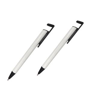 Partihandel Ballpoint Pen för sublimering Blank Ballpen Shrink Warp Telefon Stativ Pennor Promotion School Office Writing Supplies SN3082