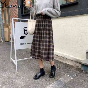 Woolen Winter Plus Size 3XL Pherited xadrez Saias Mulheres Quente Vintage Longas Ladies Office Harajuku Midi Streetwear 210421