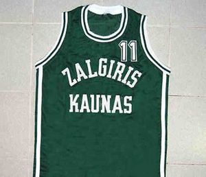 #11 Arvydas Sabonis Zalgiris Kaunas 레트로 클래식 농구 저지 남성 자수 스티치 커스텀 숫자와 이름