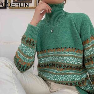 Christmas Sweater Harajuku Turtleneck Women Ugly Wool Knitted Printed s Oversized Winter Warm Pullovers 210601