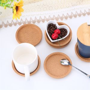 Placemats Cups Mat Pads Round Natural Cork Wood Coasters Heat Resistant Insulation Tea Coffee Cup Mat Pad Table Decoration LX3168