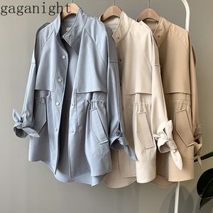 Gaganight Outono Primavera Mulheres Sólida Trench Revestimento Mulheres Mangas Longa Suporte Escritório Escritório Senhoras Outwear Vintage Chic Long Coats 210519