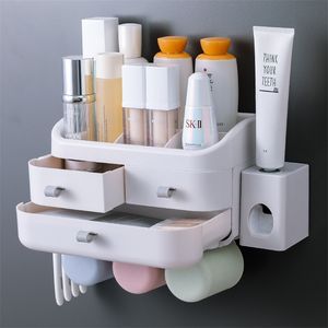 Multifunction Toothbrush Holder Automatic Toothpaste Dispenser Bathroom Storage Rack Wall Mount Accessories Set 210423