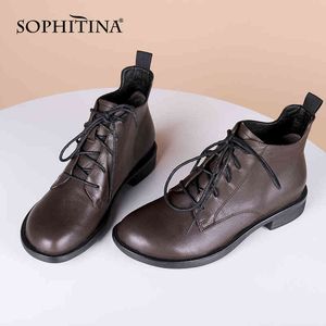 Sophitina kvinnor stövlar klassiker kontor högkvalitativa äkta läder fotled stövlar tvärbundna bekväma plana skor kvinnor c880 210513