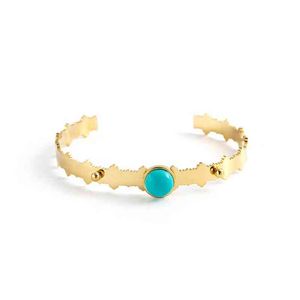 Micci Wholale personalizado 18k banhado a ouro Sollls de aço jóias moda natural verde turquesa pedra punha pulseira pulseira