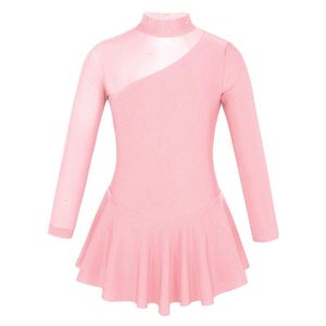 Stage Wear Kid Girls Ballet Dress Long Sleeves Leotard Tulle Tutu For Figure Ice Skating Roller Performance Dancewear